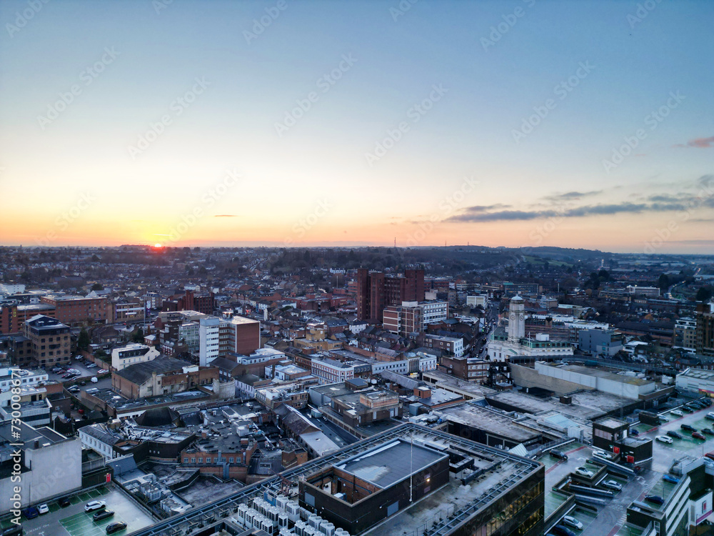 Fototapeta premium High Angle View of Downtown Buildings at Central Luton City of England UK. December 1st, 2023