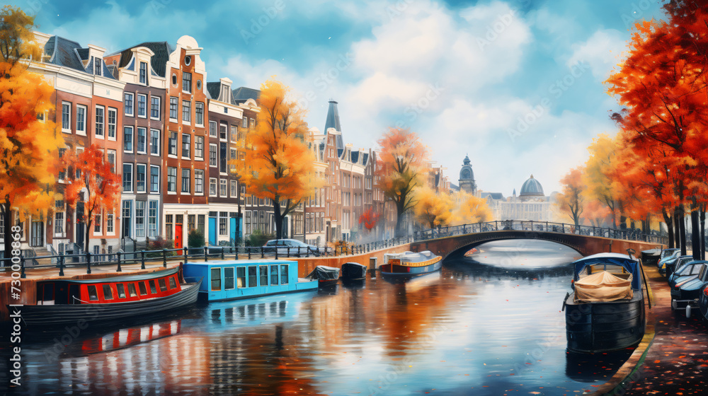 Splendid autumn scene of Amsterdam city.