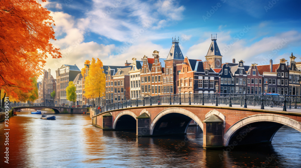 Splendid autumn scene of Amsterdam city.