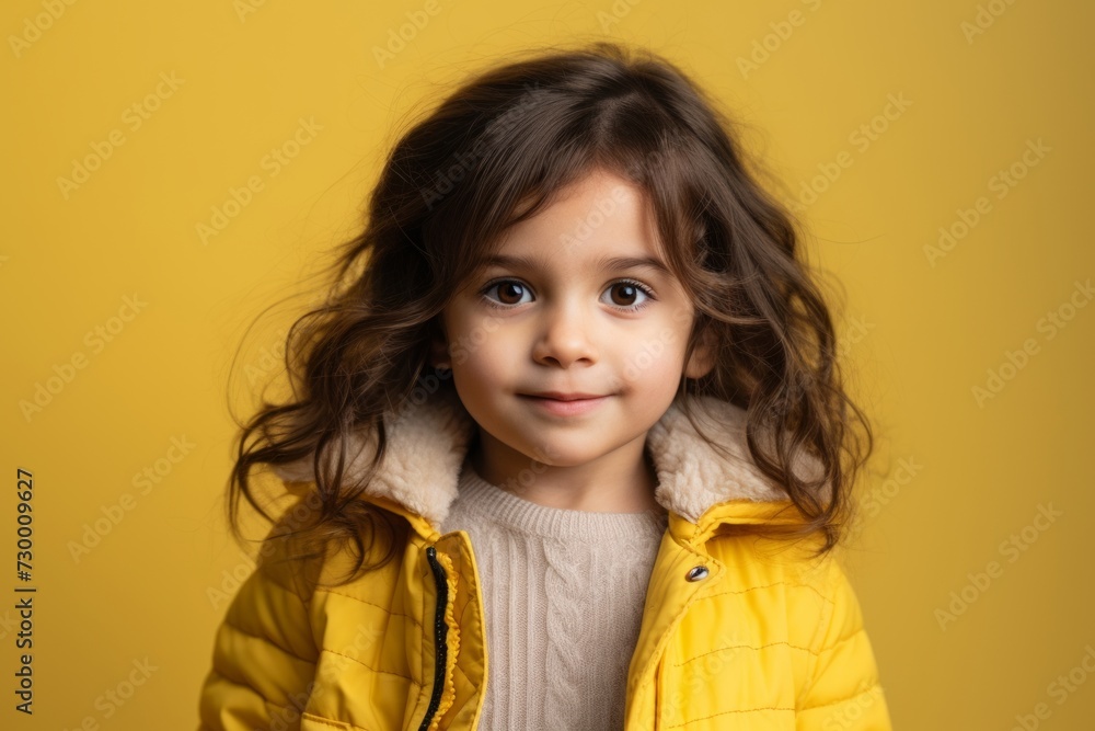 Portrait of a little girl in a yellow jacket on a yellow background Portrait of a little girl in a yellow jacket on a yellow background