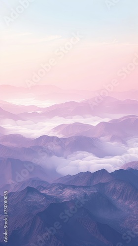 Tranquil Dawn Over Layered Mountains in Pastel Tones. Background for Instagram Story, Banner