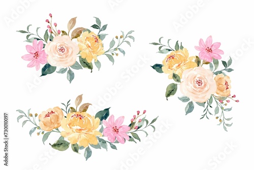 Yellow Pink Floral Watercolor Bouquet Collection