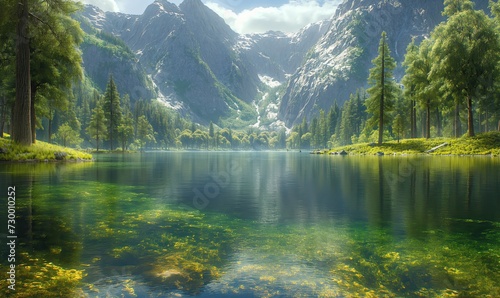 Natural summer landscape with mountain view on a cloudy day.