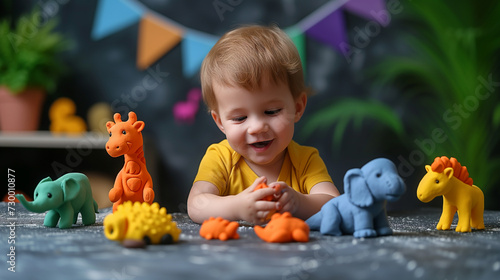 little child playing with placticine, motor skill, ai photo