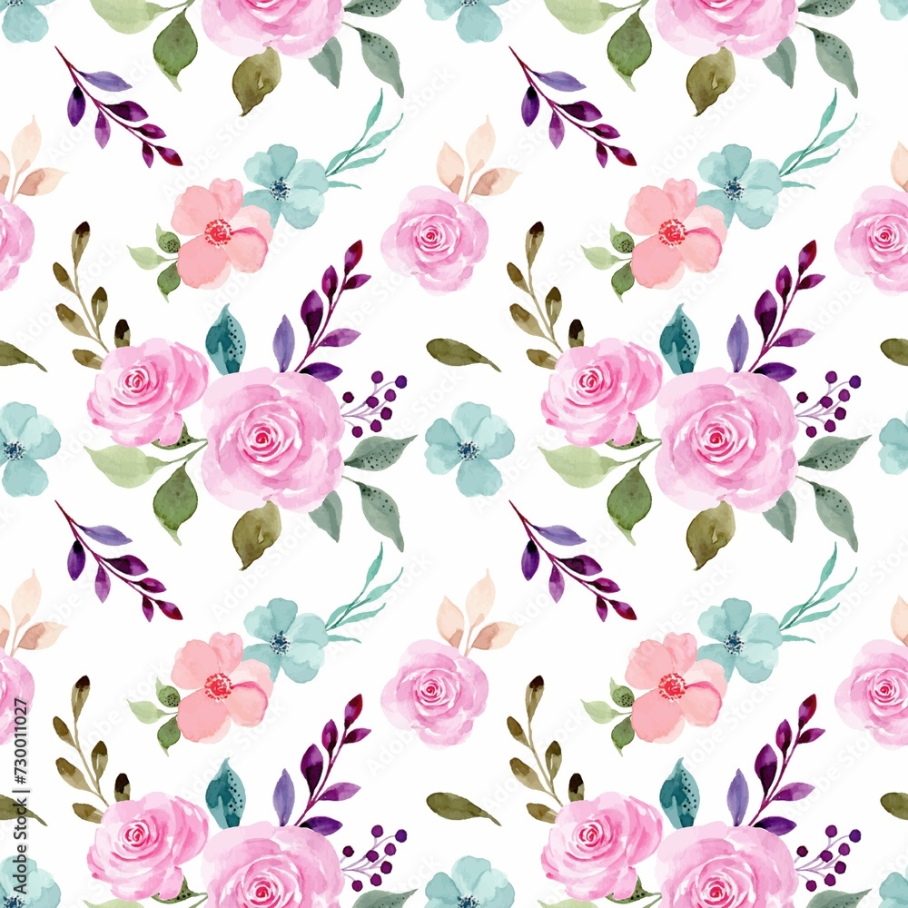 Pink Flower Watercolor Seamless Pattern