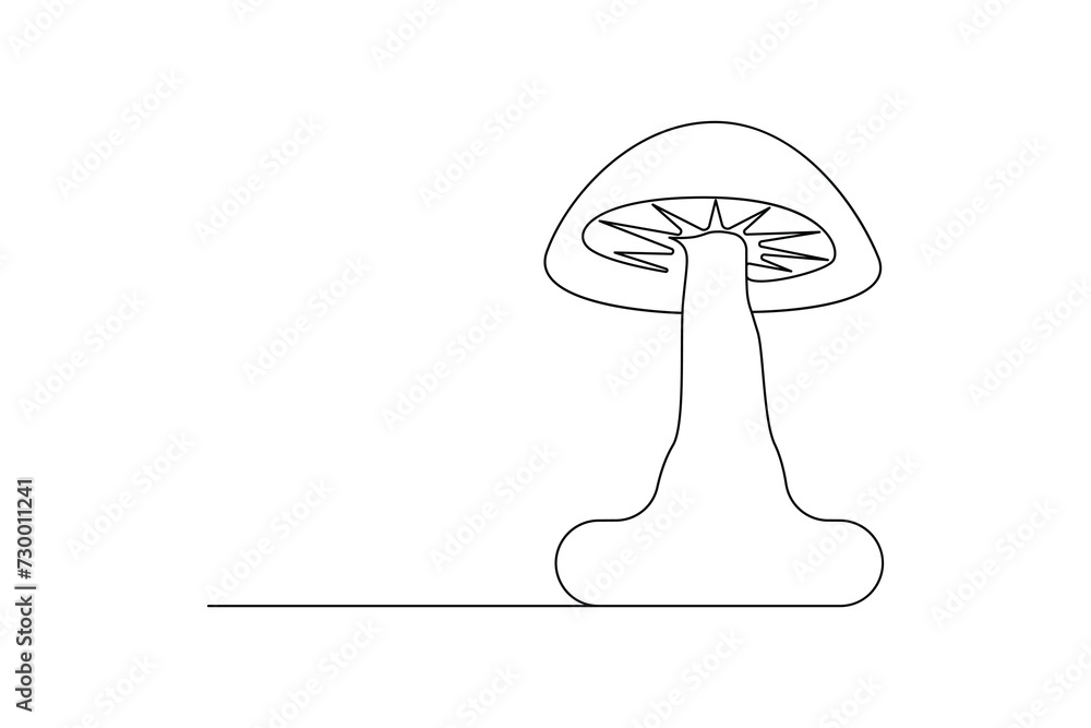 Continuous one-line sepia magic mushroom and outline vector art illustration Continuous one-line sepia magic mushroom and outline vector art illustration