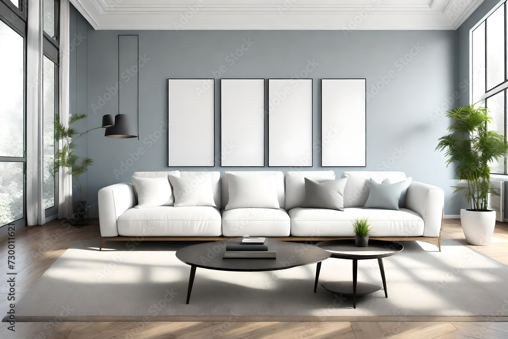 Interior of modern design room with white couch 3D rendering Interior of modern design room with white couch 3D rendering