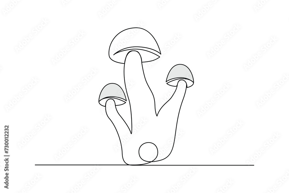 Continuous one-line sepia magic mushroom and outline vector art illustration Continuous one-line sepia magic mushroom and outline vector art illustration