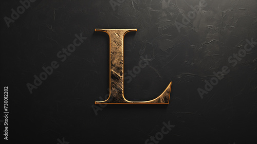 Golden letter L on black textured background. 3D Rendering