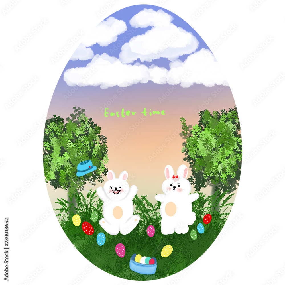 Naklejka premium Easter Clip Art: Cute bunnies and Easter baskets