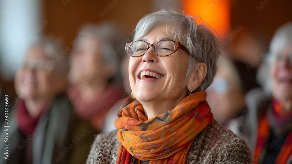 A laughter yoga session, with joyful laughter as the background, during a lighthearted gathering A laughter yoga session, with joyful laughter as the background, during a lighthearted gathering