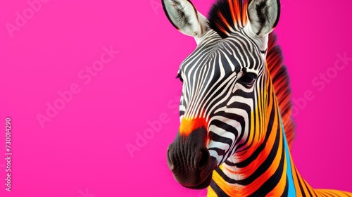 Multi-colored zebra on a pink background © brillianata