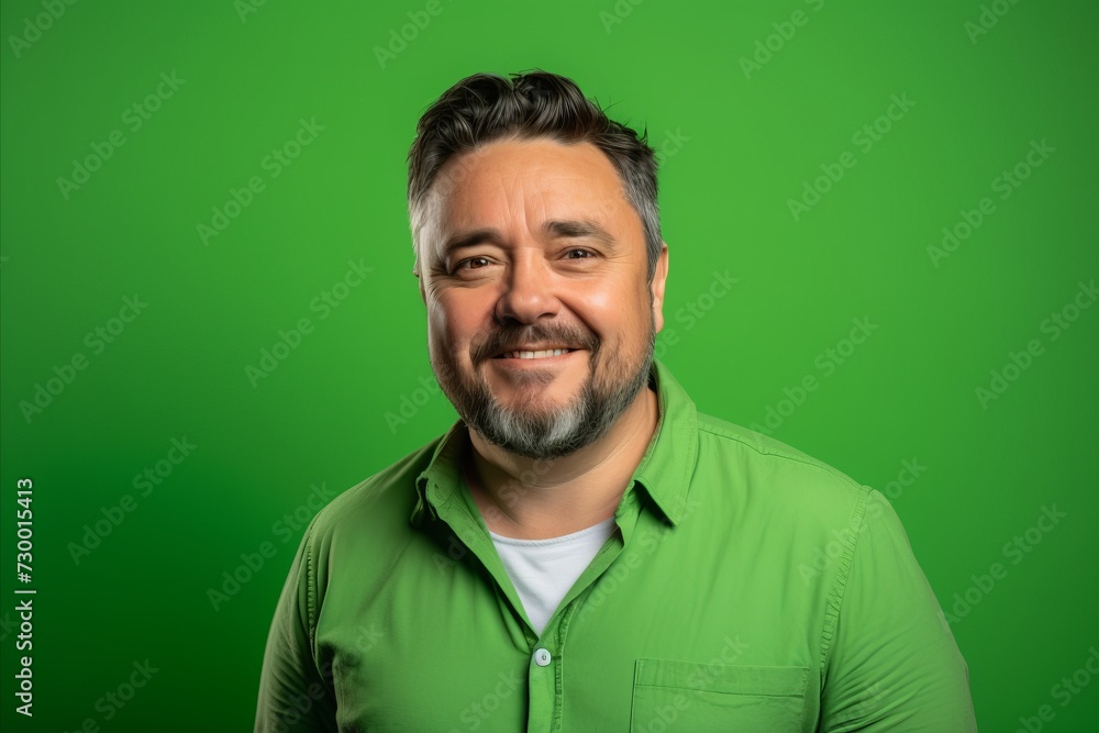Handsome middle age man with beard and mustache on a green background Handsome middle age man with beard and mustache on a green background