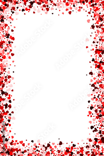 Red heart vertical rectangle frame with space for text. Background for Valentine's Day or Weddings and Mother's Day. Vector illustration