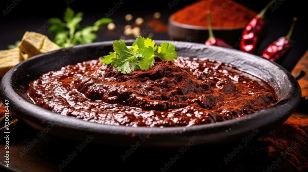 Aromatic and fluffy Mexican mole - a traditional sauce based on chocolate Aromatic and fluffy Mexican mole - a traditional sauce based on chocolate