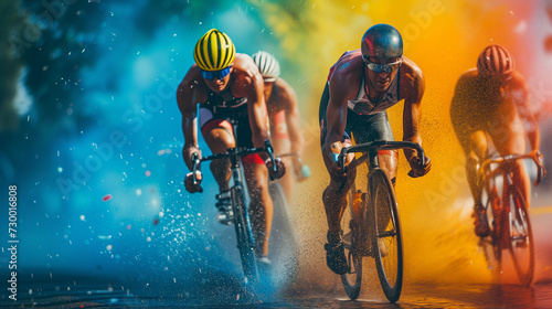 Visual art of men competing in a cycling race photo