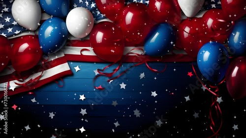 Happy President's Day animated background with balloons and particles. Generative AI photo