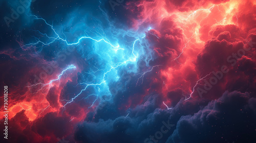 Nature's Fury: Red Bolt Pierces Blue Thunderstorm