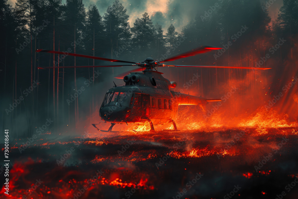 Wildfire Chaos: Helicopter Battling Flames Wildfire Chaos: Helicopter Battling Flames