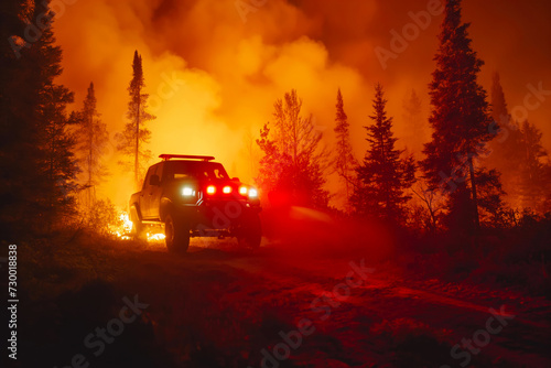 Rescue in the Dark: Pickup Truck Confronts Wildfire