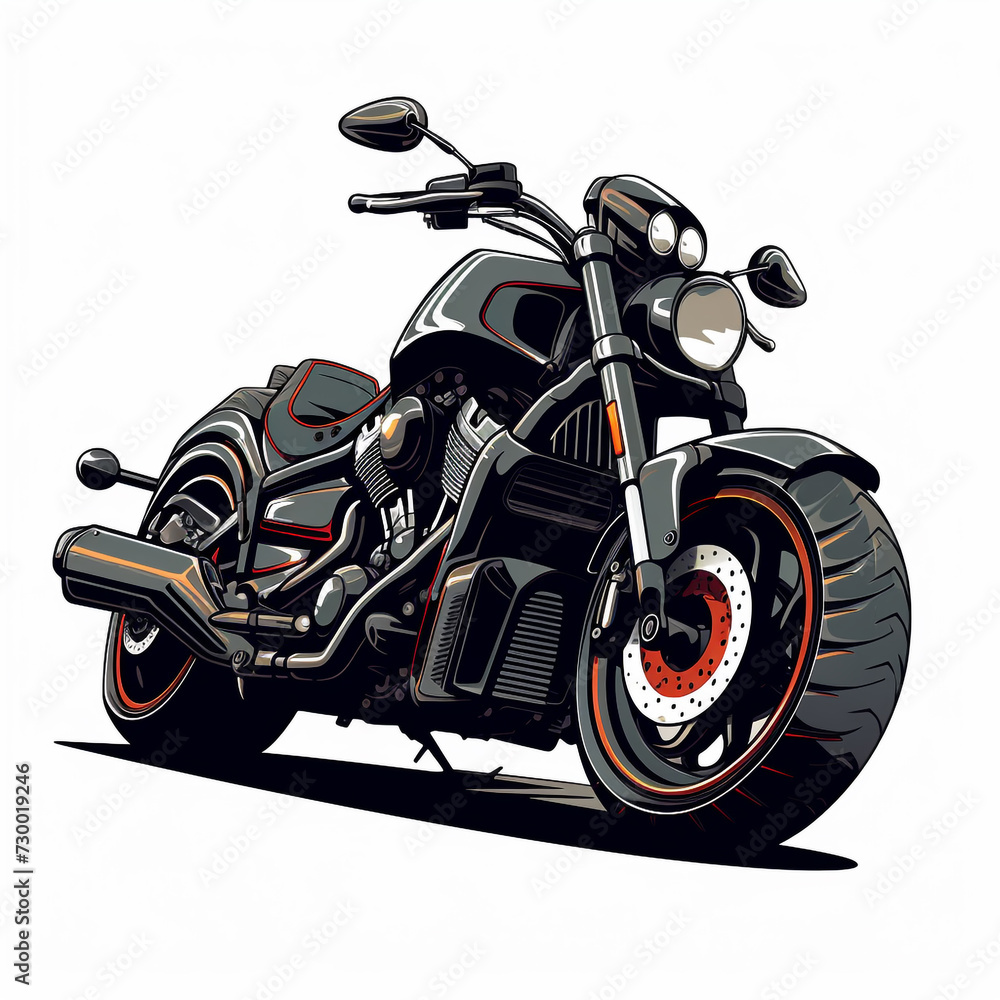 Black Motorcycle on a White Background, Black Sports Bike, Close-Up Photo of a Black Superbike, Generative AI. Black Motorcycle on a White Background, Black Sports Bike, Close-Up Photo of a Black Superbike, Generative AI.