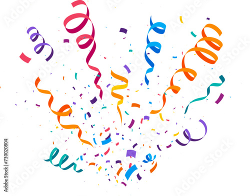 Festive party confetti ribbons and streamer paper stripes for birthday, cartoon vector. Confetti explosion pop of colorful paper ribbons for holiday, carnival or festival and celebration party