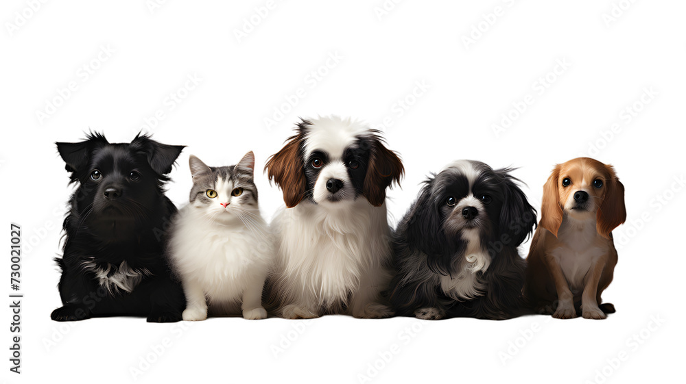 Group of dogs and cats, isolated, Transparent PNG background
