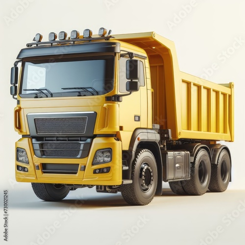 yellow truck on the road on white background 