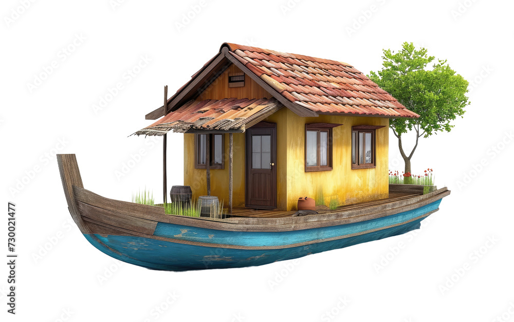 Floating Home Serenity Voyage on Transparent Background, PNG, Generative Ai