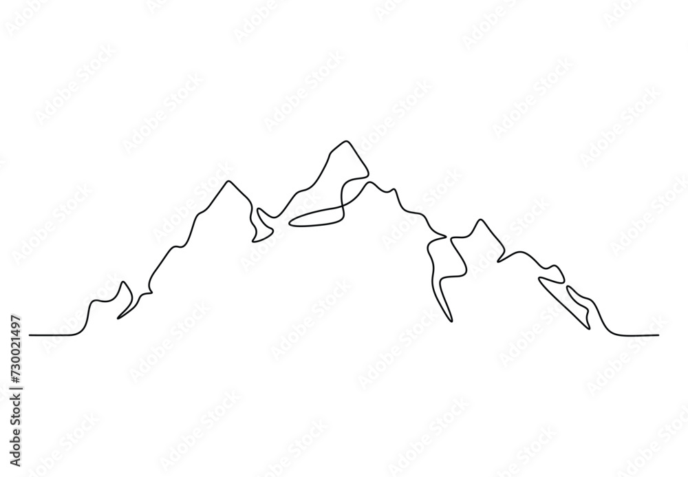 Mountain range landscape in one continuous line drawing. Isolated on white background vector illustration. Free vector