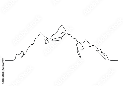 Mountain range landscape in one continuous line drawing. Isolated on white background vector illustration. Free vector
