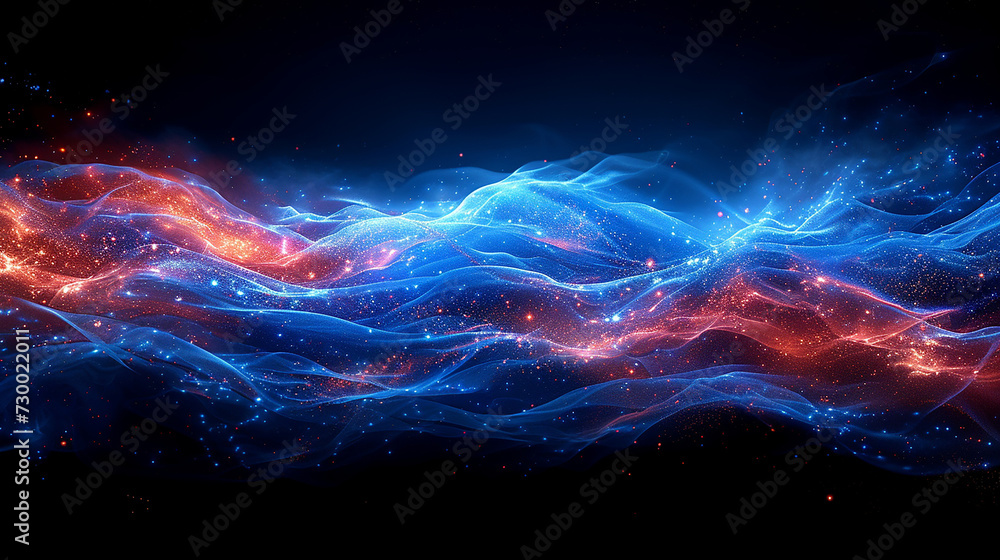 Wavy and spacial abstract background in red and navy blue  - obrazy, fototapety, plakaty 