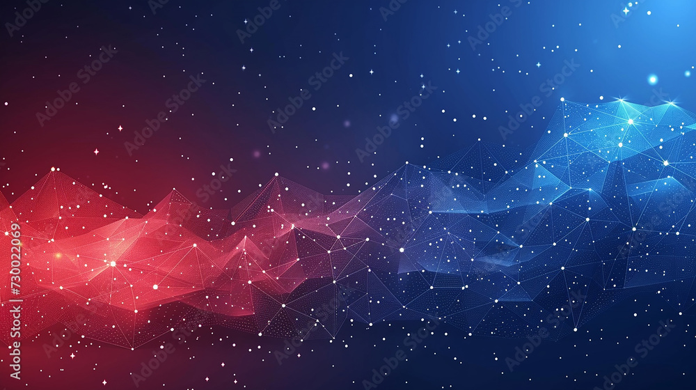 Wavy and spacial abstract background in red and navy blue