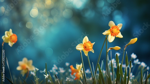  daffodils on a blue background