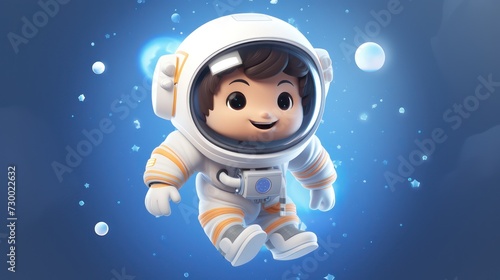 Illustration of an astronaut in space, children's costume astronaut suit and helmet, the theme of knowledge and education. White background illustration. © Muamanah