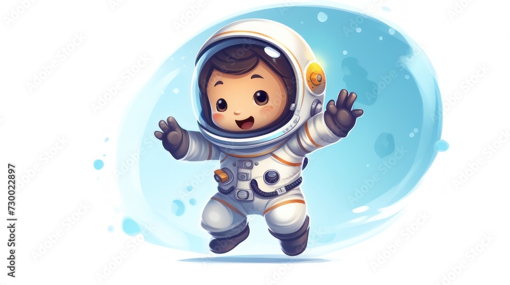 Illustration of an astronaut in space, children's costume astronaut suit and helmet, the theme of knowledge and education. White background illustration. Illustration of an astronaut in space, children's costume astronaut suit and helmet, the theme of knowledge and education. White background illustration.