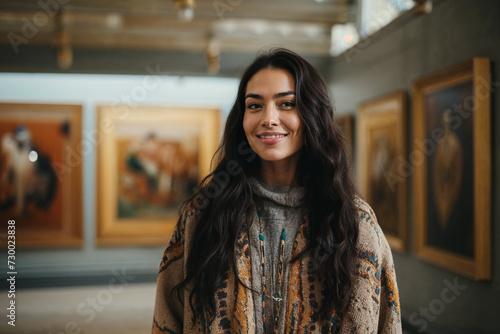 Art Enthusiast Admiring Paintings in Gallery: Cultural Immersion and Joyful Discovery