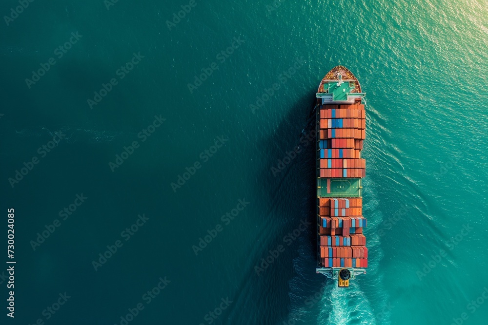 Aerial view container ship full load container for logistics Aerial view container ship full load container for logistics