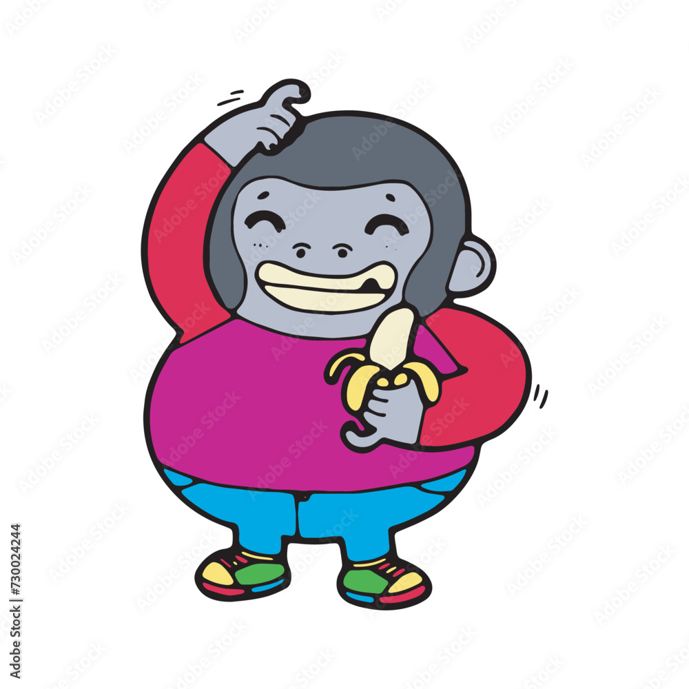 Obraz premium cartoon gorilla comic monkey doodle vector illustration isolated on white background