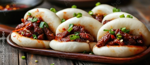 Close-up of meat-filled gua bao