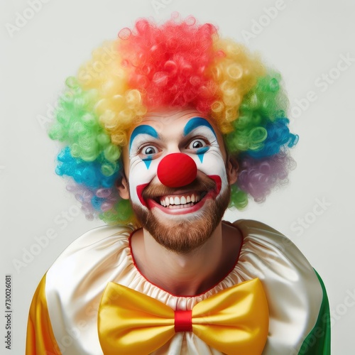 funny clown with a wig on white background 
