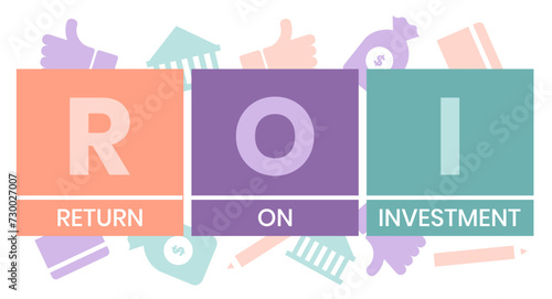 ROI - Return On Investment acronym. business concept background. vector illustration concept with keywords and icons. lettering illustration with icons for web banner, flyer, landing page