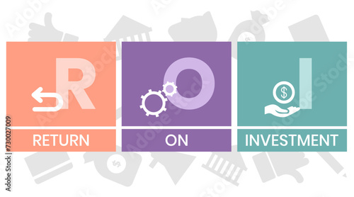 ROI - Return On Investment acronym. business concept background. vector illustration concept with keywords and icons. lettering illustration with icons for web banner, flyer, landing page