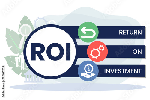 ROI - Return On Investment acronym. business concept background. vector illustration concept with keywords and icons. lettering illustration with icons for web banner, flyer, landing page