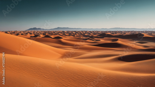 desert with sand dunes and mountains in the distance
