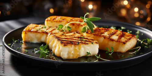 Grilled Halloumi Cheese Traditional Greek Barbecue Mediterranean Meal Bbq Hellim Halloumi Cheese Abstract Generative AI Illustration
 photo