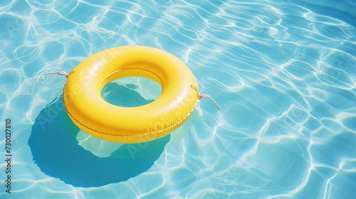 Yellow pool float, ring floating in a refreshing blue swimming pool