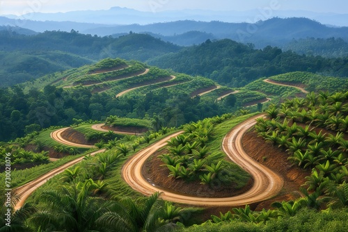 green plantation of palm oil overtaking the rainforest