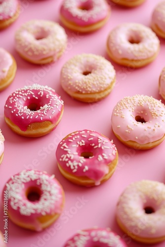 Charm of Baby Donuts in Clean Visually Appealing Manner - Envision Modern Aesthetic using Soft Color Palette to Evoke a Sense of Sweetness Background created with Generative AI Technology