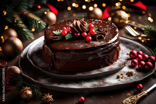 Luxury chocolate cake dessert at Christmas meal